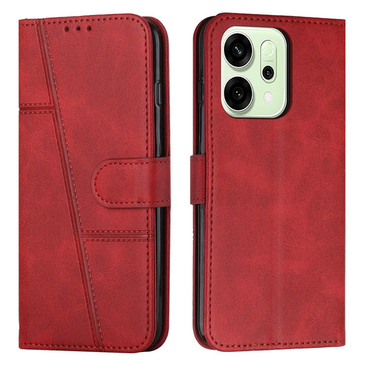 For Oppo Reno14 Pro 5G (Global) Leather Phone Case Foldable Stand Wallet Flip Cover with Strap - Red
