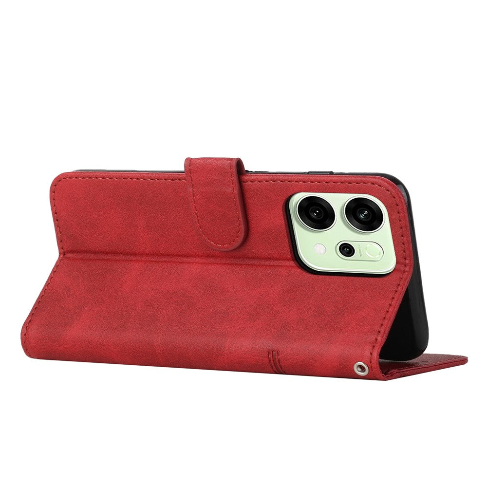 For Oppo Reno14 Pro 5G (Global) Leather Phone Case Foldable Stand Wallet Flip Cover with Strap - Red