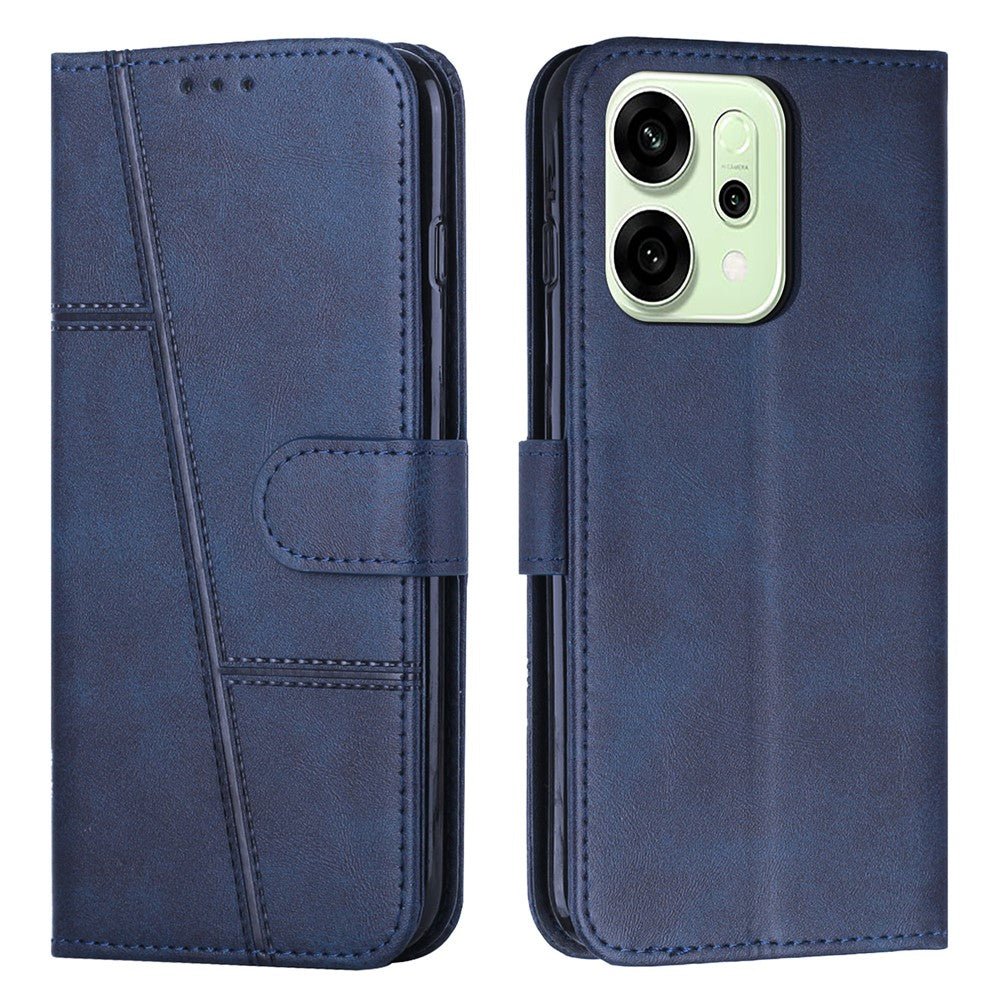 For Oppo Reno14 Pro 5G (Global) Leather Phone Case Foldable Stand Wallet Flip Cover with Strap - Blue
