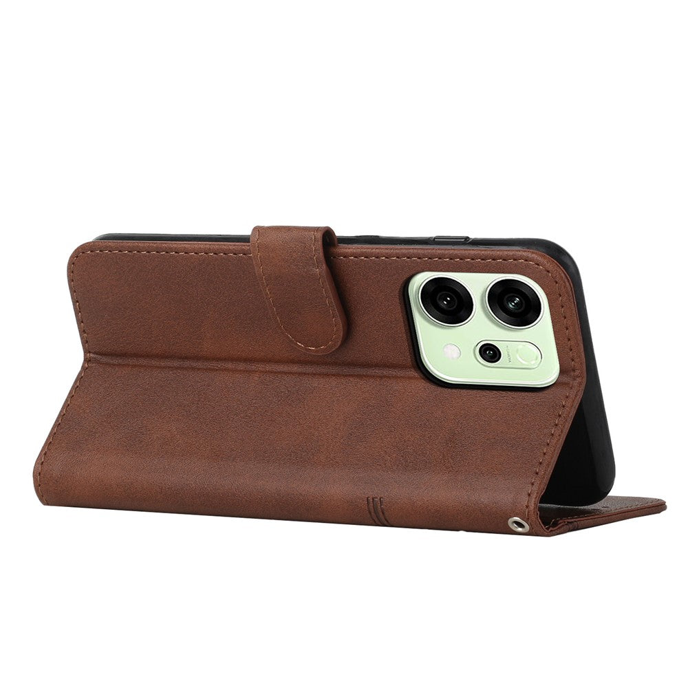 For Oppo Reno14 Pro 5G (Global) Leather Phone Case Foldable Stand Wallet Flip Cover with Strap - Brown