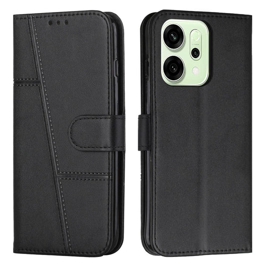 For Oppo Reno14 Pro 5G (Global) Leather Phone Case Foldable Stand Wallet Flip Cover with Strap - Black
