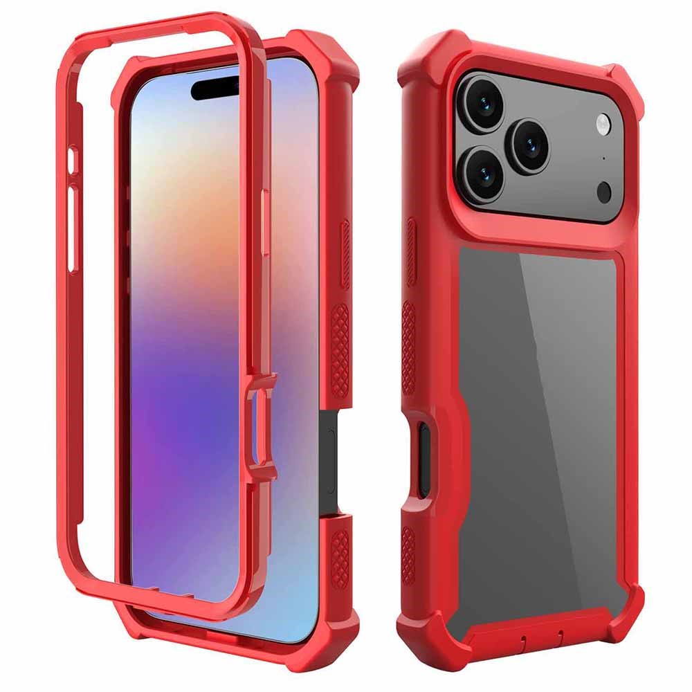 For iPhone 17 Pro Max Case Clear Detachable 2 in 1 Shockproof TPU + PC Phone Back Cover - Red