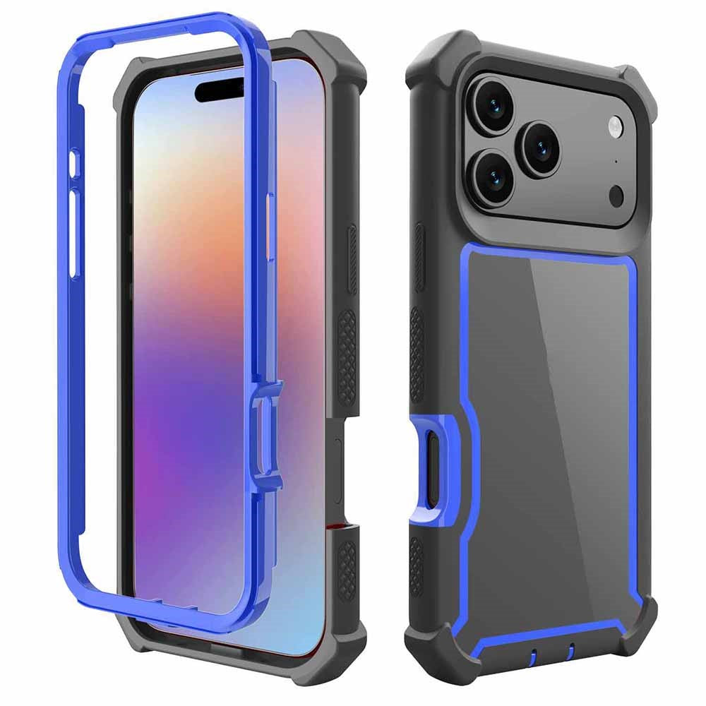 For iPhone 17 Pro Max Case Clear Detachable 2 in 1 Shockproof TPU + PC Phone Back Cover - Black  /  Blue