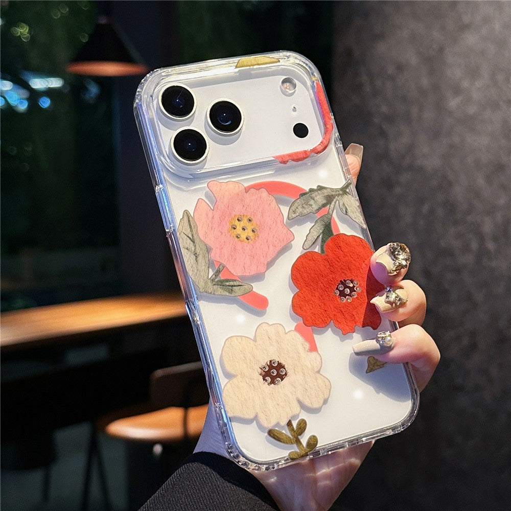 For iPhone 17 Pro Max Case Compatible with MagSafe Laser Flower PC + TPU Clear Phone Cover - Begonia Flowers