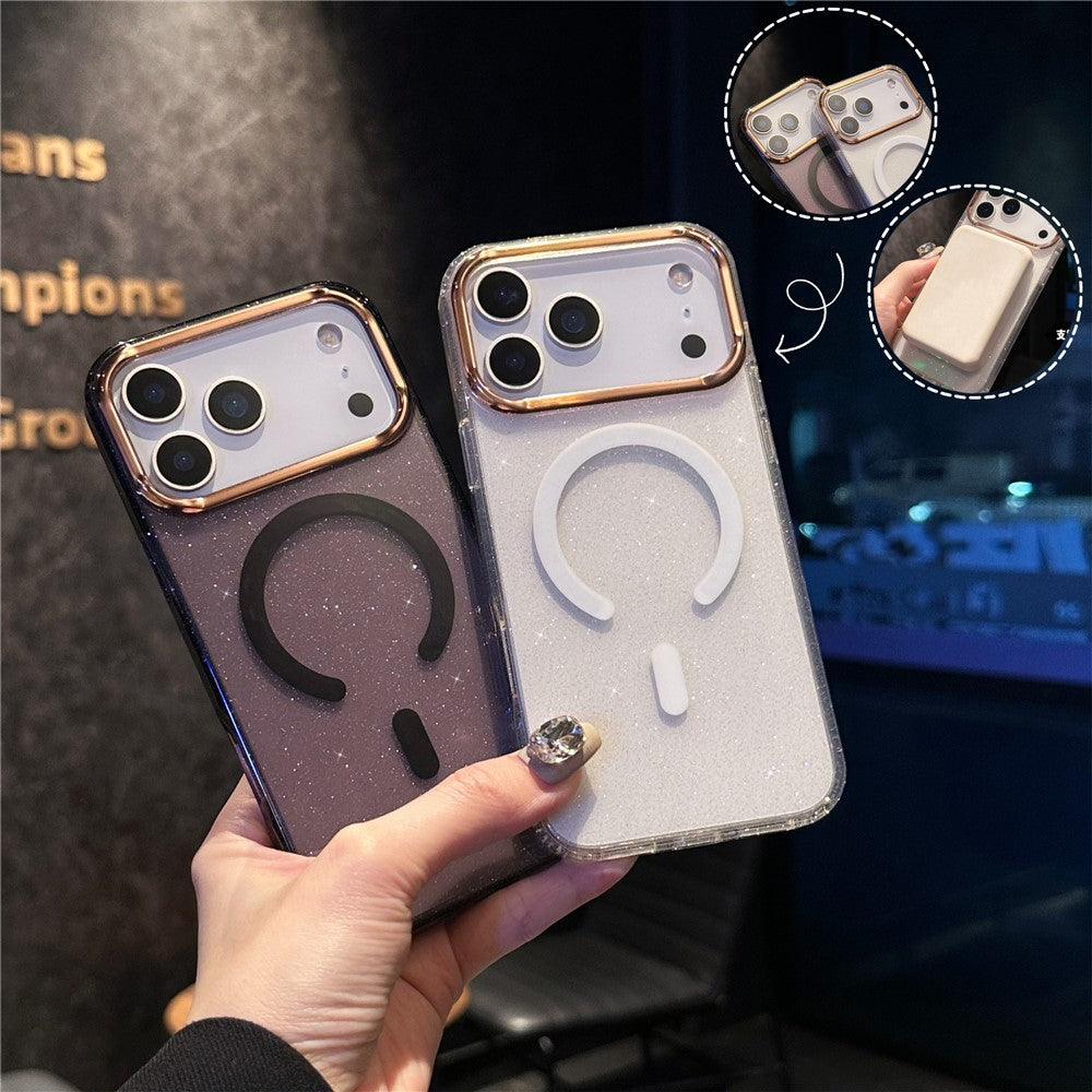 For iPhone 17 Pro Max Case Compatible with MagSafe PC + TPU + Acrylic Anti-Drop IMD Phone Cover - Gold