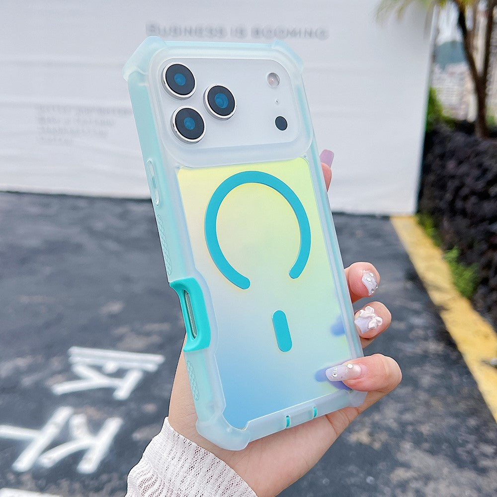 For iPhone 17 Pro Max Magnetic Case Chameleon Anti Drop TPU + PC Phone Cover - Transparent Blue Green