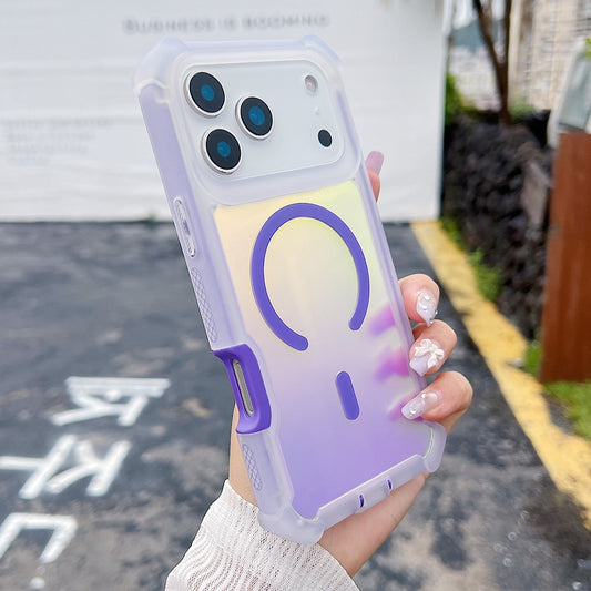 For iPhone 17 Pro Max Magnetic Case Chameleon Anti Drop TPU + PC Phone Cover - Transparent Blue Purple