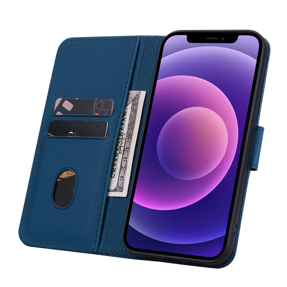 For iPhone 17 Pro Max Case Rhombus Pattern Leather Wallet Phone Cover with Wrist Strap - Blue