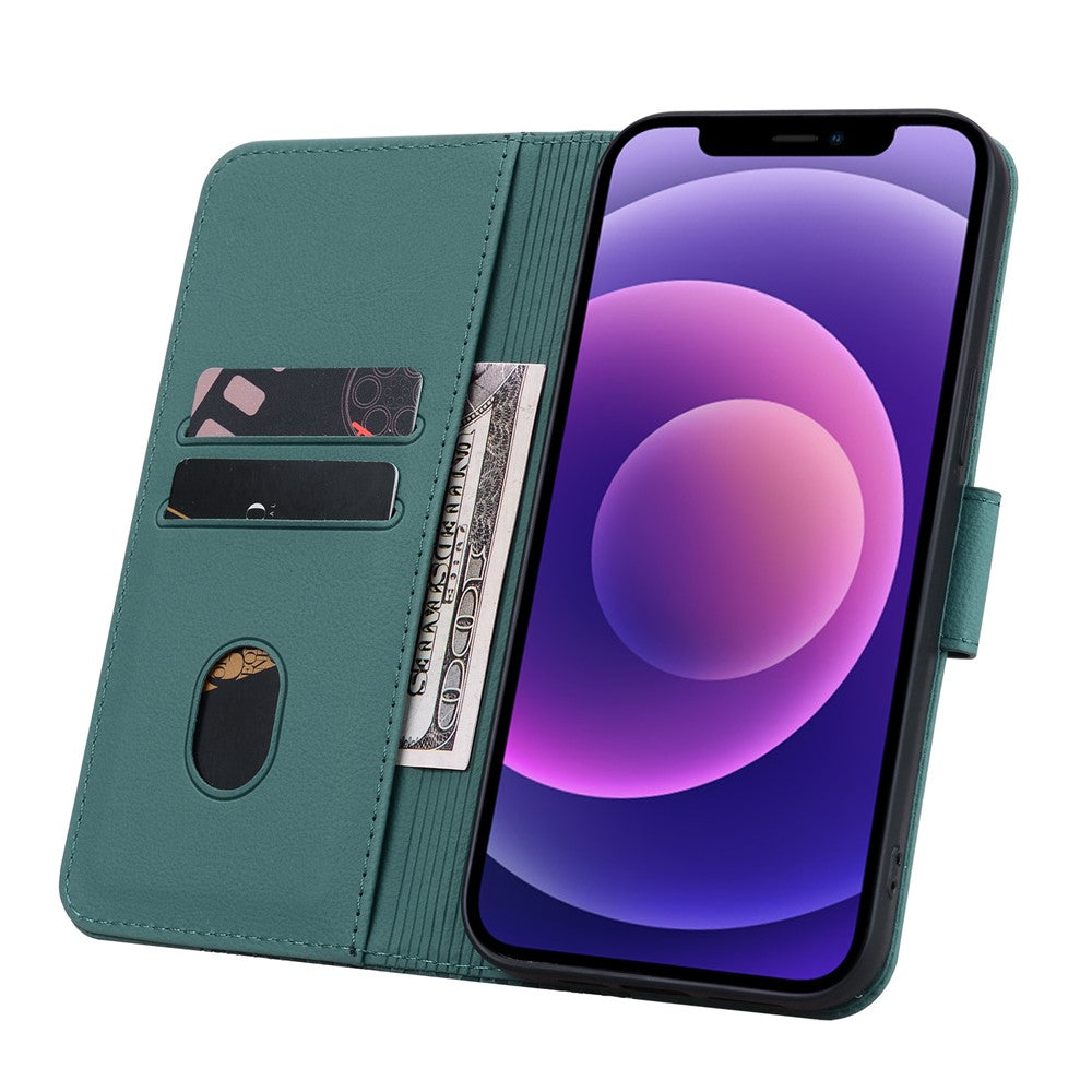 For iPhone 17 Pro Max Case Rhombus Pattern Leather Wallet Phone Cover with Wrist Strap - Green