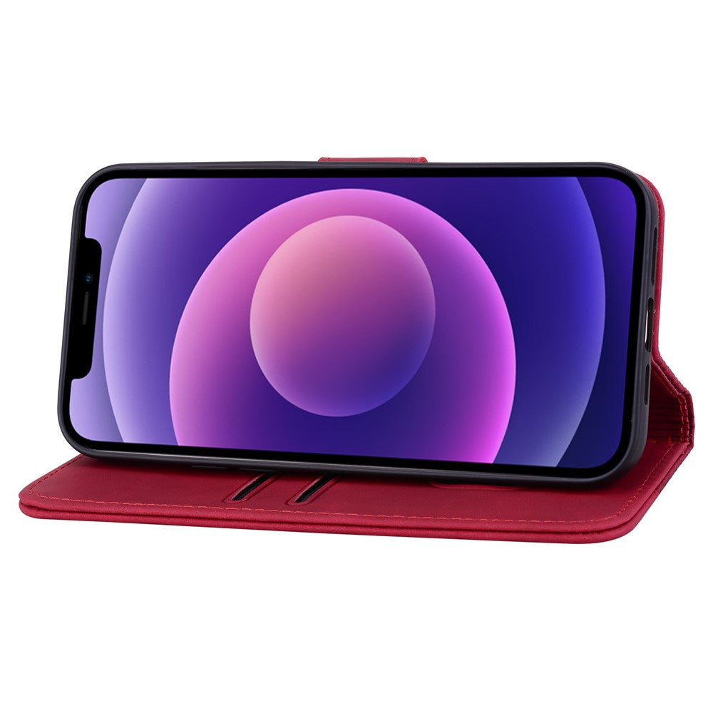 For iPhone 17 Pro Max Case Rhombus Pattern Leather Wallet Phone Cover with Wrist Strap - Red