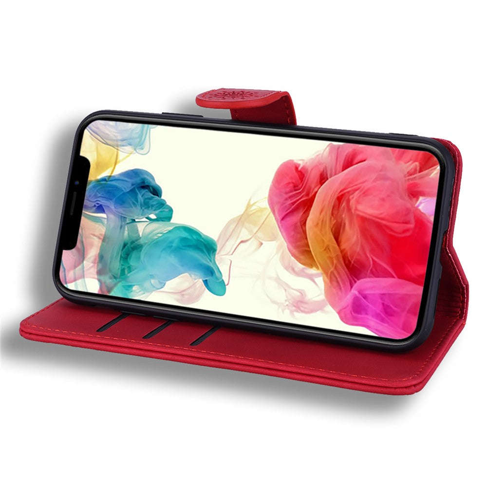 For iPhone 17 Pro Max Case Flower Imprinted PU Leather Wallet Flip Phone Cover with Wrist Strap - Red