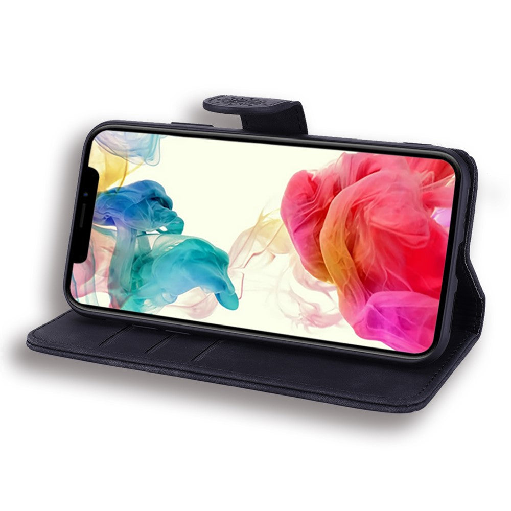 For iPhone 17 Pro Max Case Flower Imprinted PU Leather Wallet Flip Phone Cover with Wrist Strap - Black