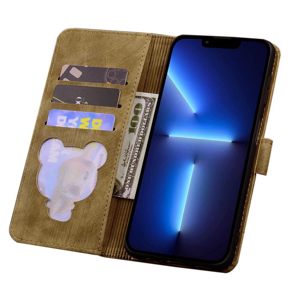 For iPhone 17 Pro Max Case Cherry Blossom Cat Imprinted Leather Phone Cover with Wrist Strap - Brown