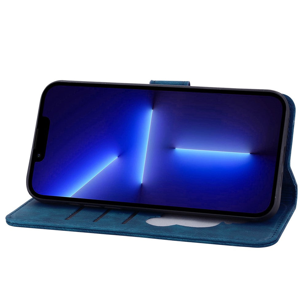 For iPhone 17 Pro Max Case Cherry Blossom Cat Imprinted Leather Phone Cover with Wrist Strap - Blue