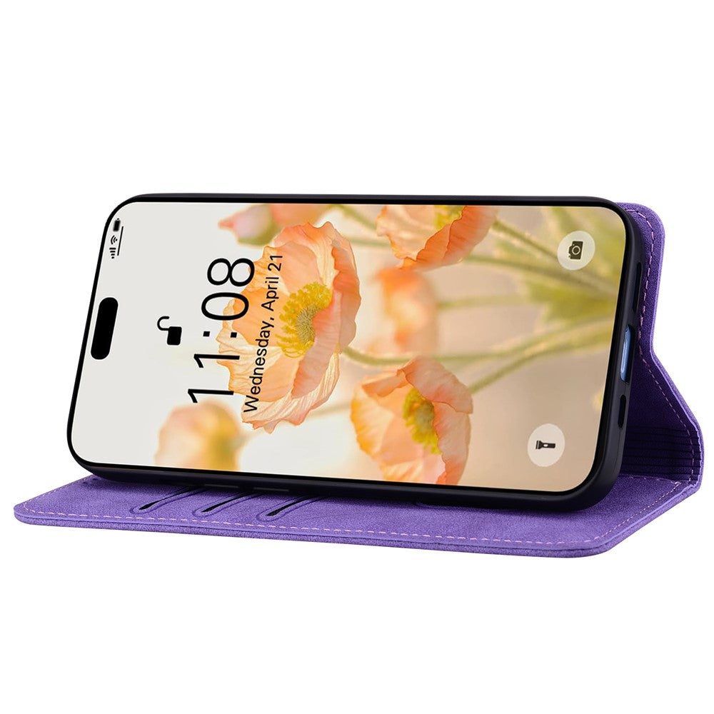 For iPhone 17 Pro Max Case Lines Pattern Wallet Leather Phone Cover with Strap - Purple
