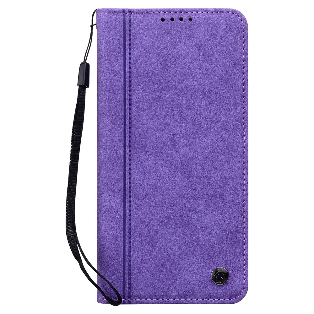 For iPhone 17 Pro Max Case Lines Pattern Wallet Leather Phone Cover with Strap - Purple