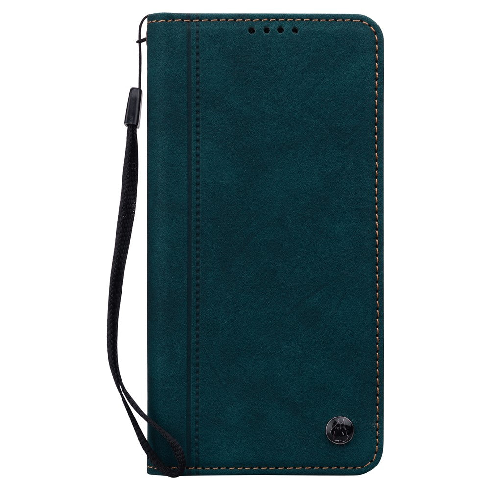 For iPhone 17 Pro Max Case Lines Pattern Wallet Leather Phone Cover with Strap - Green