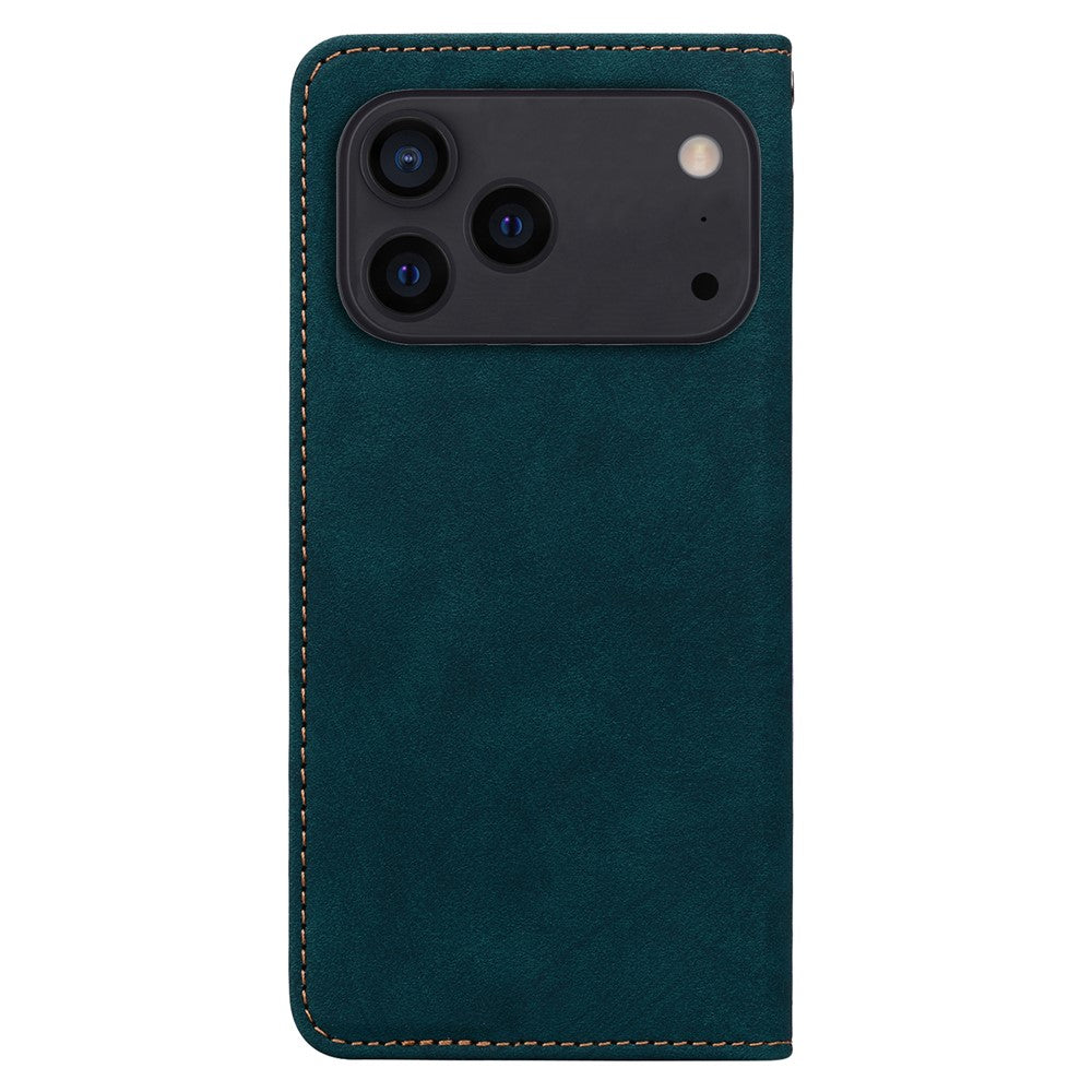 For iPhone 17 Pro Max Case Lines Pattern Wallet Leather Phone Cover with Strap - Green