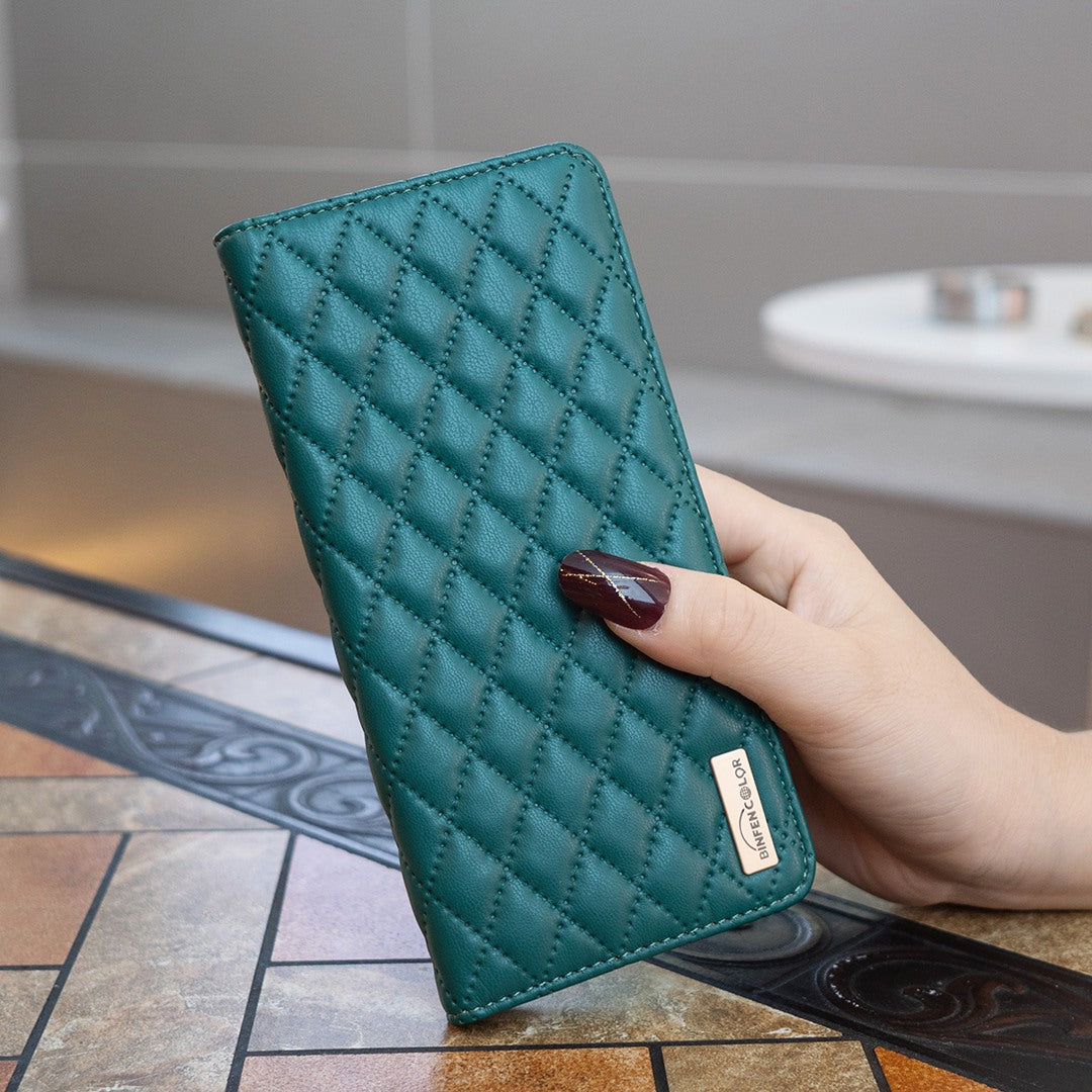 BINFEN COLOR BF Style-16 For Samsung Galaxy S20 FE 5G / S20 FE / S20 FE 2022 / S20 Lite Card Holder Stand PU Leather Case Rhombus Imprinted Protective Phone Cover - Green