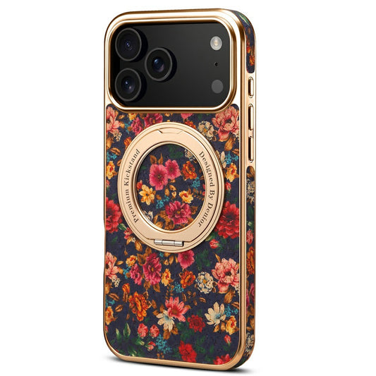 A22 For iPhone 17 Pro Max Case Compatible with MagSafe Kickstand Electroplated Floral Phone Cover - Purple