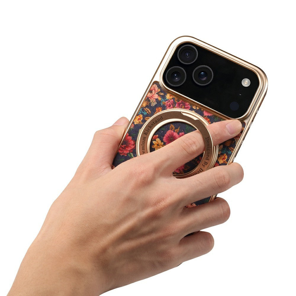 A22 For iPhone 17 Pro Max Case Compatible with MagSafe Kickstand Electroplated Floral Phone Cover - Purple