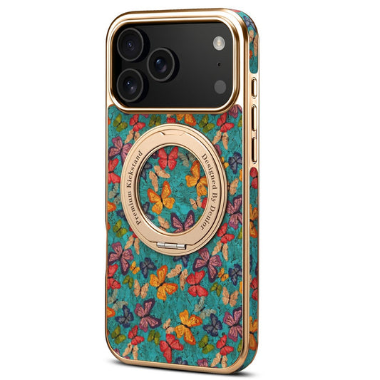 A22 For iPhone 17 Pro Max Case Compatible with MagSafe Kickstand Electroplated Floral Phone Cover - Blue