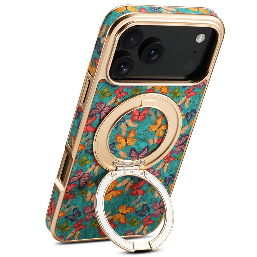 A22 For iPhone 17 Pro Max Case Compatible with MagSafe Kickstand Electroplated Floral Phone Cover - Blue
