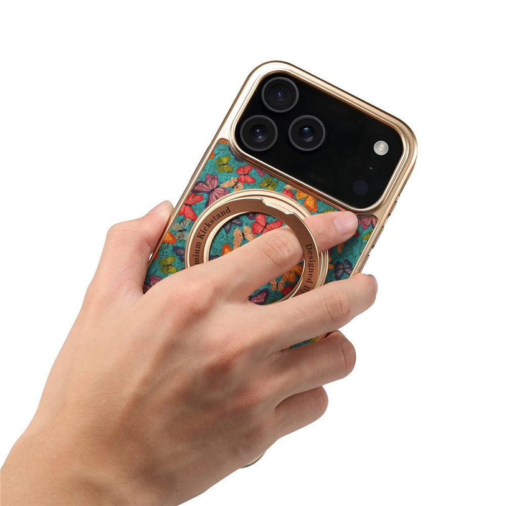 A22 For iPhone 17 Pro Max Case Compatible with MagSafe Kickstand Electroplated Floral Phone Cover - Blue