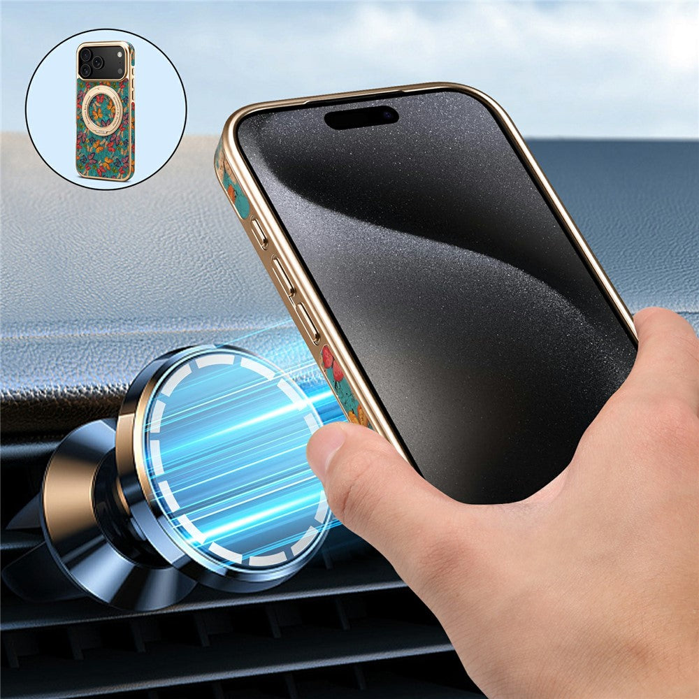 A22 For iPhone 17 Pro Max Case Compatible with MagSafe Kickstand Electroplated Floral Phone Cover - Blue