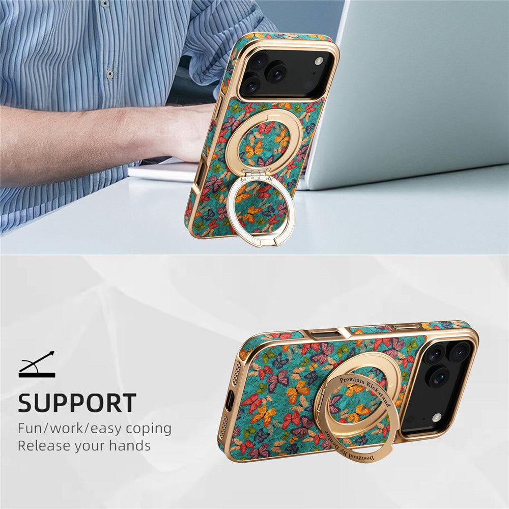 A22 For iPhone 17 Pro Max Case Compatible with MagSafe Kickstand Electroplated Floral Phone Cover - Blue