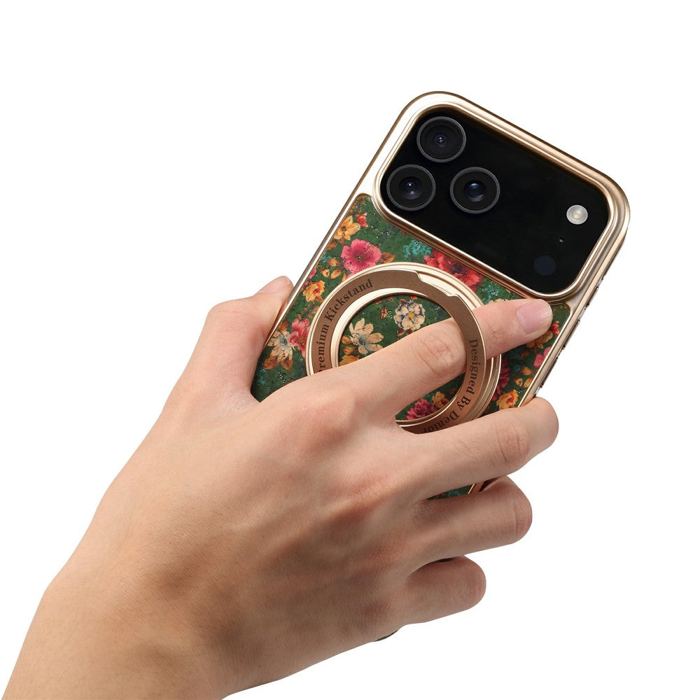 A22 For iPhone 17 Pro Max Case Compatible with MagSafe Kickstand Electroplated Floral Phone Cover - Green