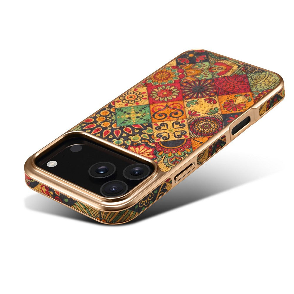 DENIOR For iPhone 17 Pro Max Case Pattern Printed Electroplating Leather Back Phone Cover - Yellow