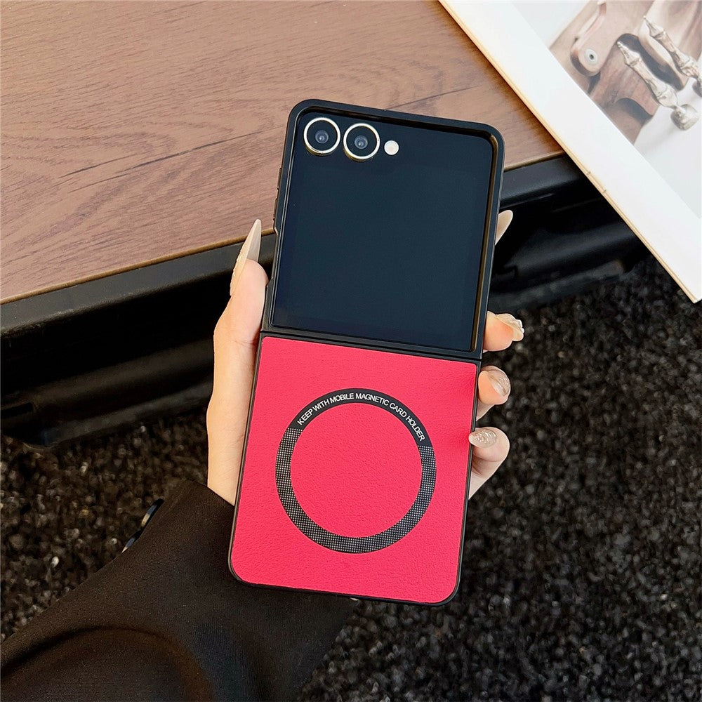 For Samsung Galaxy Z Flip7 5G Case Anti-Drop PU Leather + PC Cover Compatible with MagSafe - Red