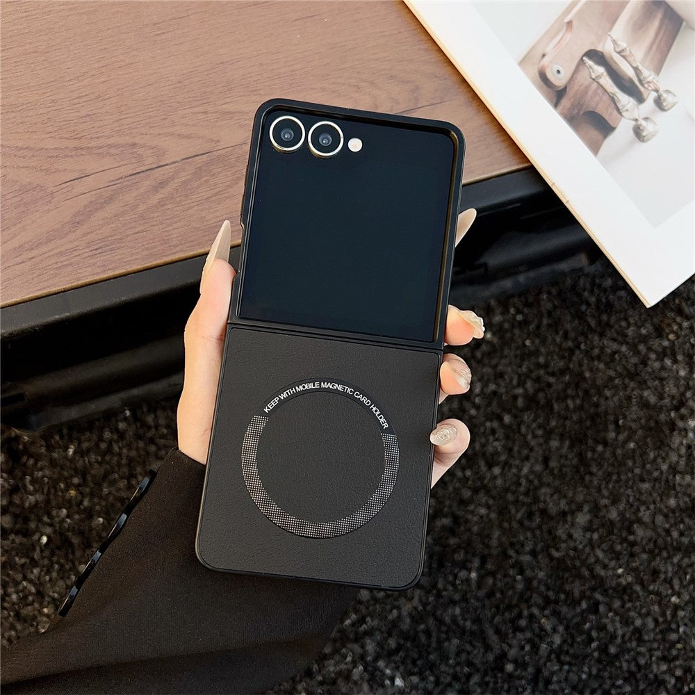 For Samsung Galaxy Z Flip7 5G Case Anti-Drop PU Leather + PC Cover Compatible with MagSafe - Black