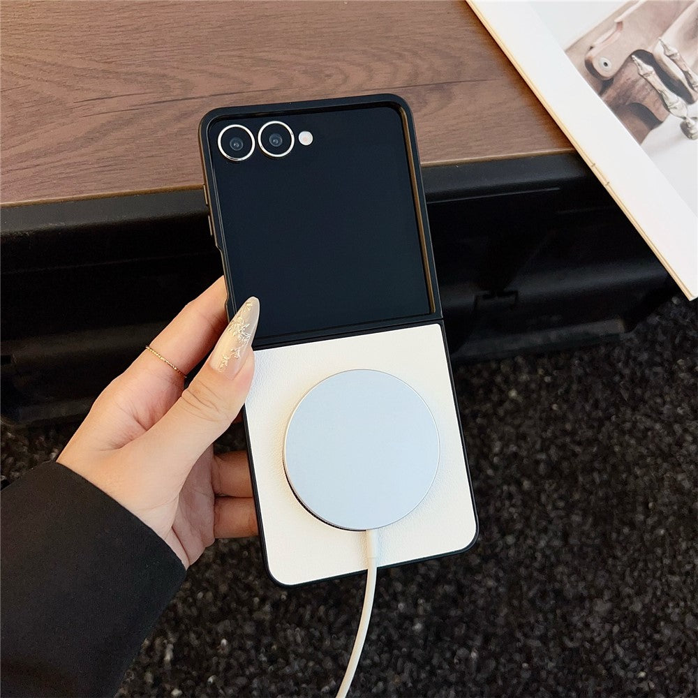 For Samsung Galaxy Z Flip7 5G Case Anti-Drop PU Leather + PC Cover Compatible with MagSafe - Black