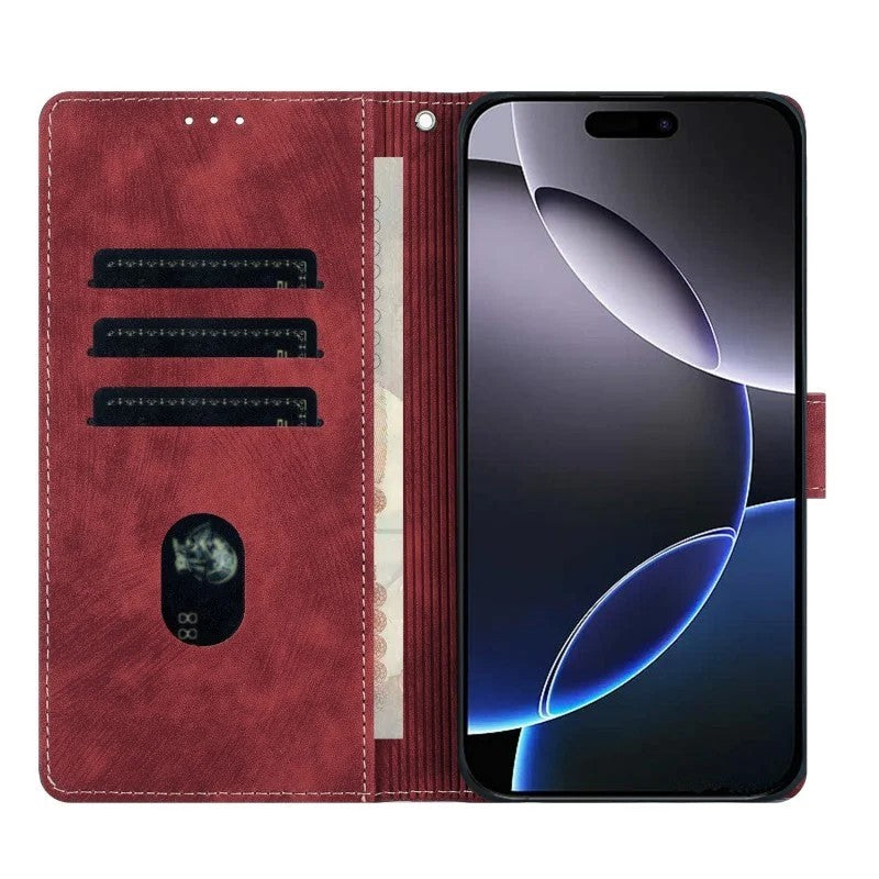 For iPhone 17 Pro Max Case with 2Pcs Tempered Glass WANLONFENG MTL Series Mandala Leather Phone Cover - Red