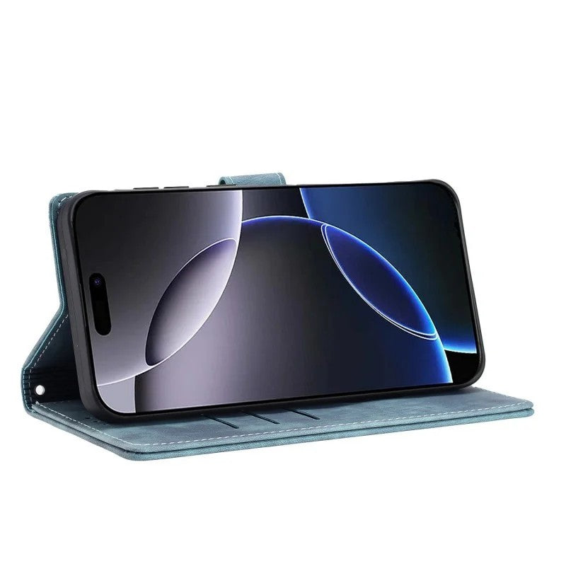 For iPhone 17 Pro Max Case with 2Pcs Tempered Glass WANLONFENG MTL Series Mandala Leather Phone Cover - Blue