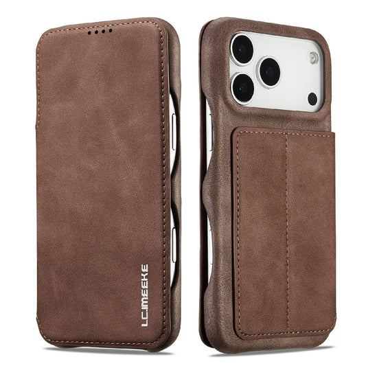 LC.IMEEKE For iPhone 17 Pro Max Case Card Holder Stand Leather Phone Cover - Coffee