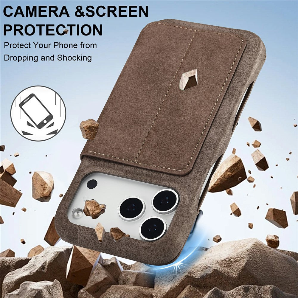 LC.IMEEKE For iPhone 17 Pro Max Case Card Holder Stand Leather Phone Cover - Coffee