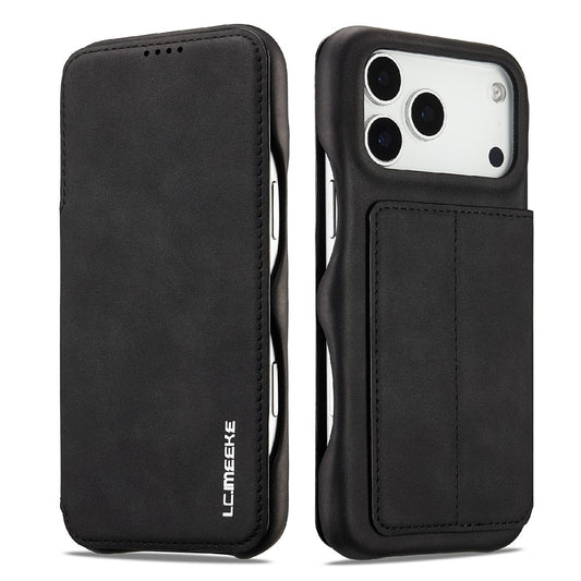 LC.IMEEKE For iPhone 17 Pro Max Case Card Holder Stand Leather Phone Cover - Black