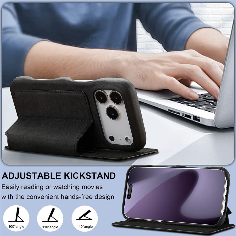 LC.IMEEKE For iPhone 17 Pro Max Case Card Holder Stand Leather Phone Cover - Black