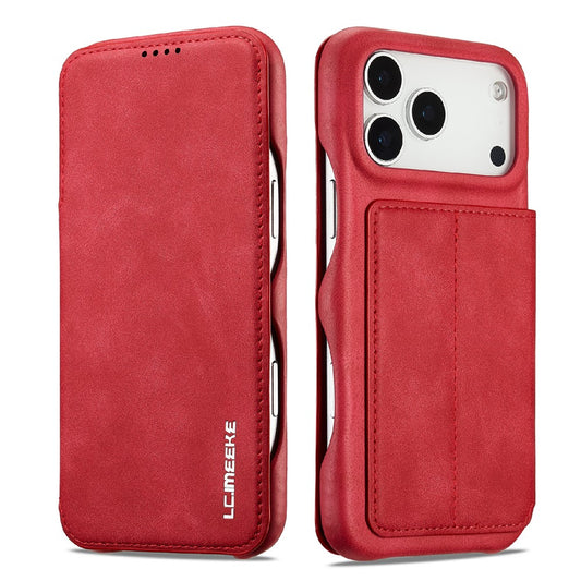 LC.IMEEKE For iPhone 17 Pro Max Case Card Holder Stand Leather Phone Cover - Red