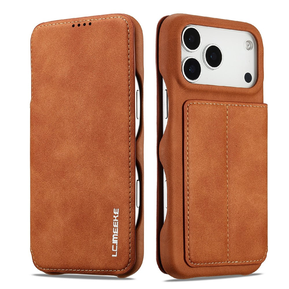 LC.IMEEKE For iPhone 17 Pro Max Case Card Holder Stand Leather Phone Cover - Brown