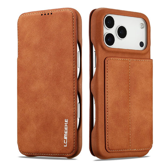 LC.IMEEKE For iPhone 17 Pro Max Case Card Holder Stand Leather Phone Cover - Brown