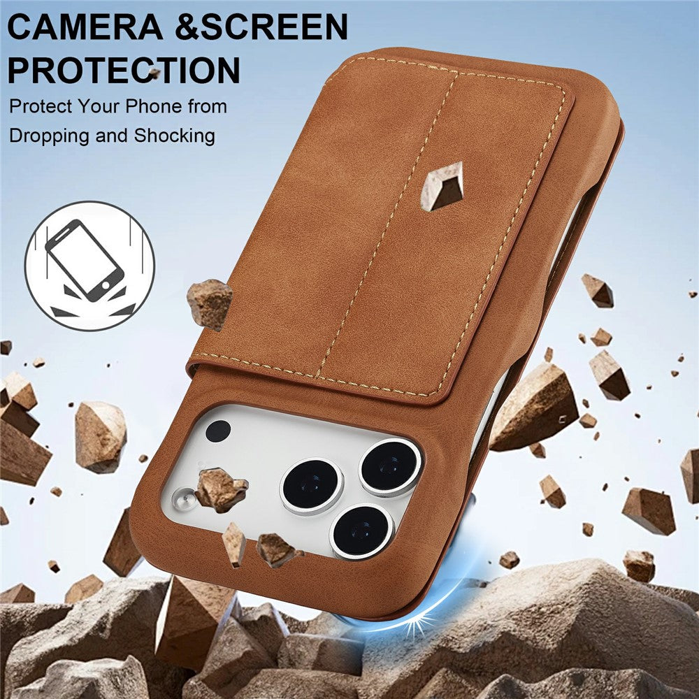 LC.IMEEKE For iPhone 17 Pro Max Case Card Holder Stand Leather Phone Cover - Brown