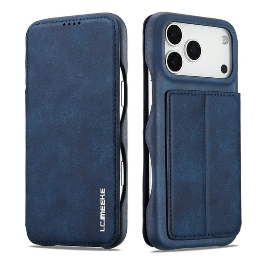 LC.IMEEKE For iPhone 17 Pro Max Case Card Holder Stand Leather Phone Cover - Blue