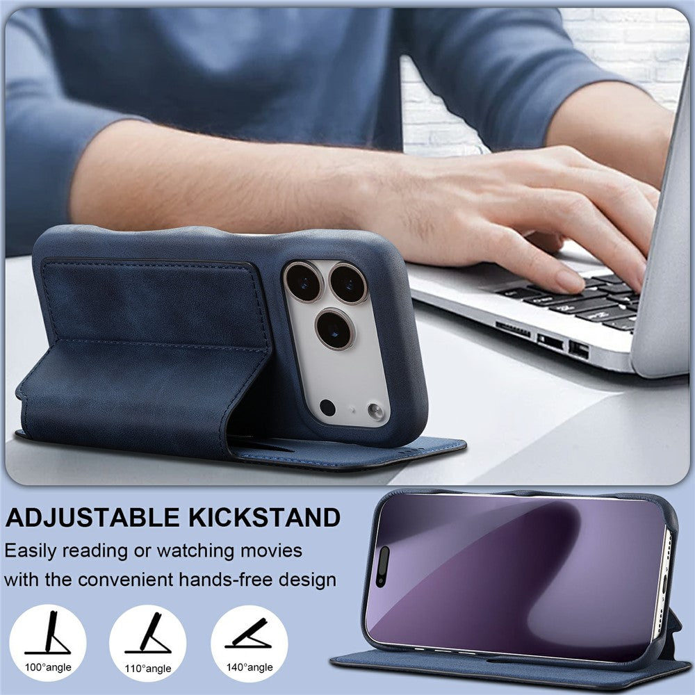 LC.IMEEKE For iPhone 17 Pro Max Case Card Holder Stand Leather Phone Cover - Blue