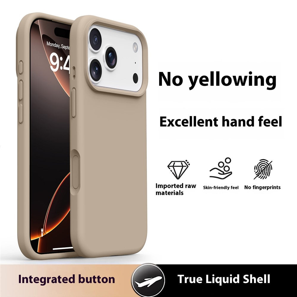 For iPhone 17 Pro Max Case Soft Microfiber Lining Liquid Silicone + PC Phone Cover - Light Coffee