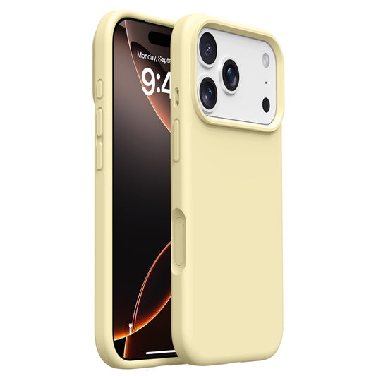 For iPhone 17 Pro Max Case Soft Microfiber Lining Liquid Silicone + PC Phone Cover - Light Yellow