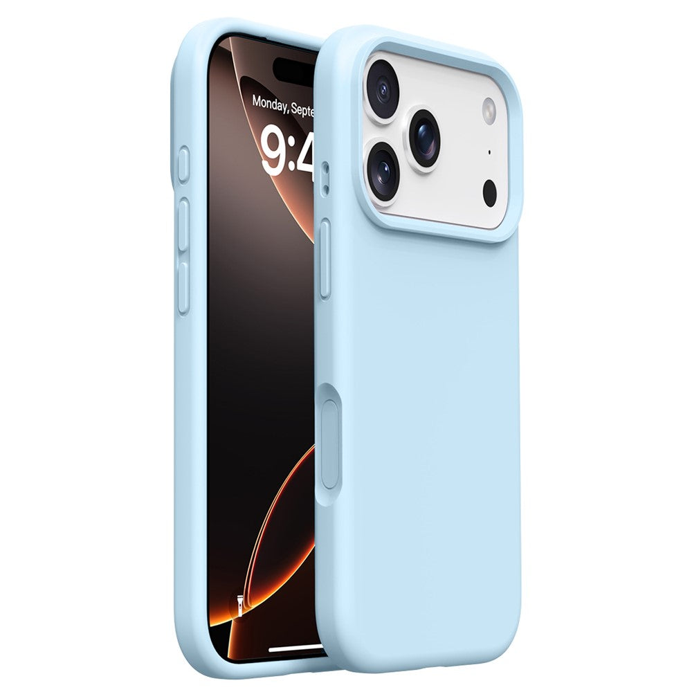 For iPhone 17 Pro Max Case Soft Microfiber Lining Liquid Silicone + PC Phone Cover - Ice Blue